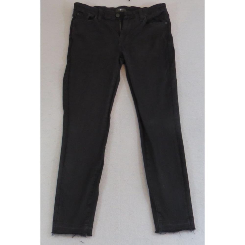7 For All Mankind The Ankle Skinny Black Denim Distressed Women's‎ Jeans Size 30